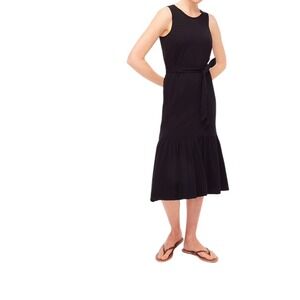 NWT J. Crew Black Sleeveless Midi Dress Tiered Bow Minimalist Preppy Medium